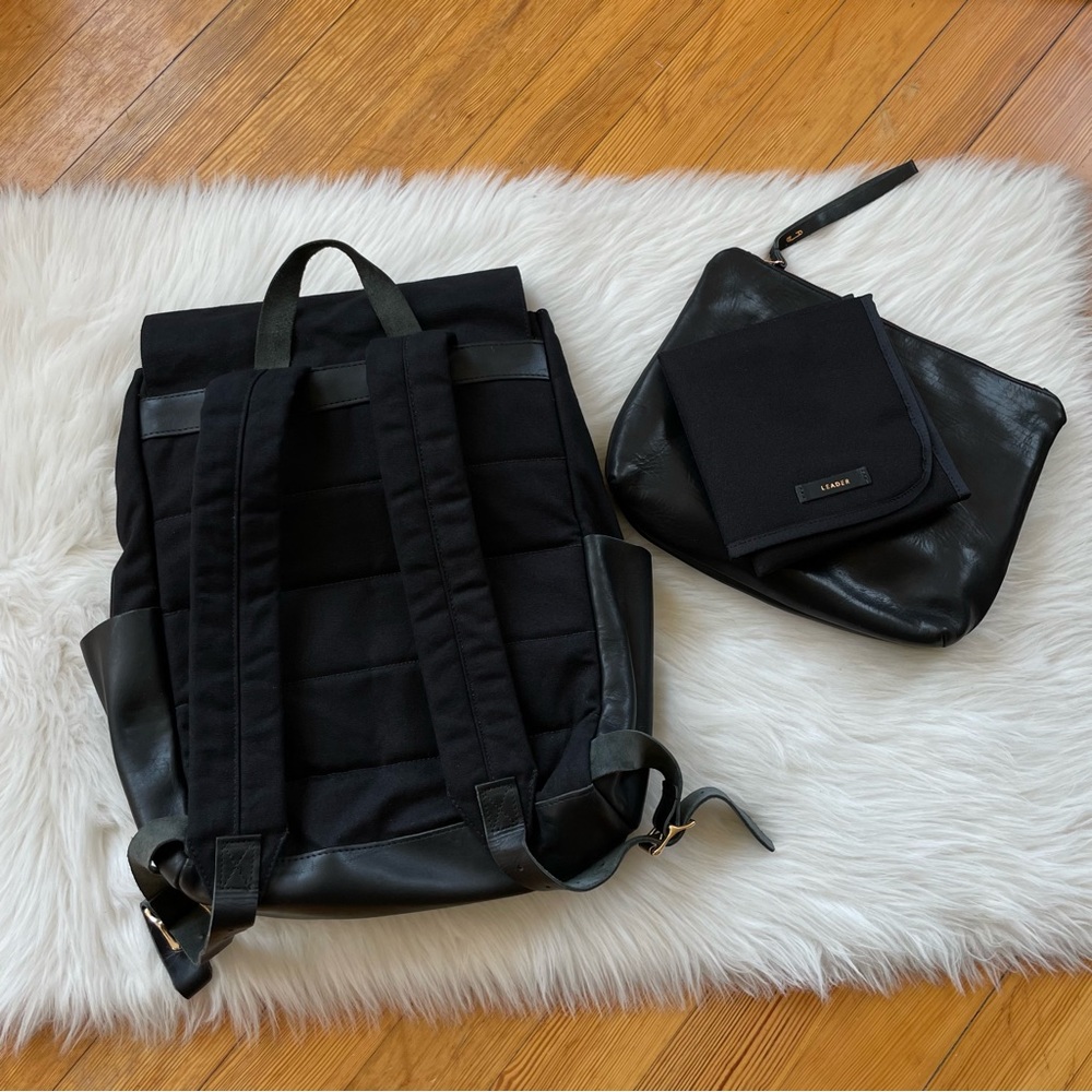 NEW Leader Bag Co leather and canvas backpack diaper bag - Picture 7 of 11